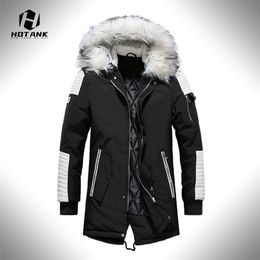 Men Winter Jacket Parkas Fur Collar Coat Fashion Thicken Cotton Warm Fleece Liner Jackets Mens Patchwork Casual Coat 211129