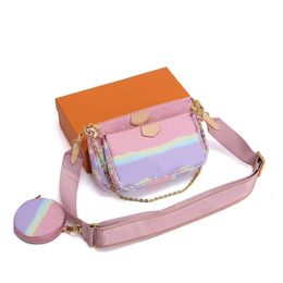 Designerbag high quality luxury one-shoulder messenger bag fashion lady gradient Colour three-piece handbag purse