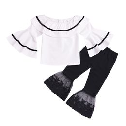 Wholesale 2pcs/lot kids designer clothes girls suits summer fashion girls lace top & leopard bell-bottoms baby girl designer clothes 388 U2