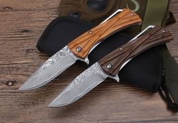 Pocket Folding Knife Damascus Blade Bamboo Ball Bearing CNC Tactical Self Defence Edc Tool Camping Knife Hunting Knives Xmas Gift a1830