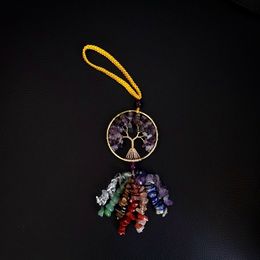 7 Chakra Natural Stone Yoga Reiki Healing Crystal Amethyst Tiger Eye Tree of Life Pendant Car Bag Hanging Jewellery Accessories home decor