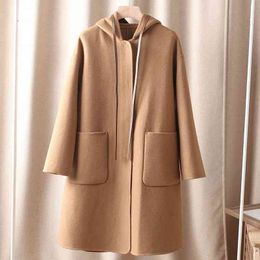 MAX 2022 new trendy brand Mara women's coat 100 Cotton Wool Women Design Large Pocket Hooded Tweed Coat US SIZE