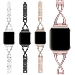 Metal Bracelet Cross Diamond Strap For Apple Watch Band 38mm 42mm 40mm 44mm Diamonds Studded Chain Stainless Steel Wristband Iwatch Series 6 5 4 SE Watchband