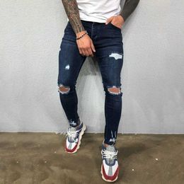 Men Stretchy Multi-pocket Skinny Jeans Men Pocket Zipper Pencil Pants 2021 Fashion Jeans Casual Trousers Hip Hop Sweatpants X0621