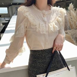 Womens Tops and Blouses Cotton Linen Blouse Button Solid Stand Collar Ladies Lace Tops Women Shirts Blusas Feminine 210225