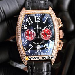 40mm Casablanca 8885 C CC Quartz Chronograph Mens Watch Red Inner Black Dial Stopwatch Rose Gold Case Diamond Bezel Leather Strap Watches Hello_Watch HWFM B209C (1)