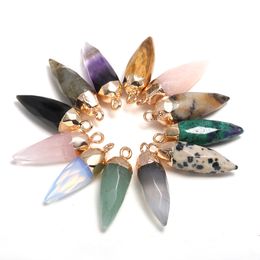 Chakra stone Point pendulum Pendant healing Crystal Reiki Charms for Necklace jewelry making Amethyst Rose Quartz