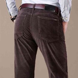 Men's Corduroy Casual Pants Business Fashion Solid Color Elastic Regular Fit Trousers Male Black Khaki Coffee Navy 210707