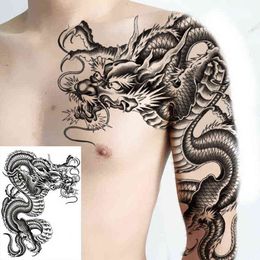 -Tatoos Temporales pour hommes Tatouages ​​d'épaule Dragon Noir Grand Tattouage et Corps Cody Art Sticker Boys Tattoo Tribal Designs Mens Décalcomanies Y1125