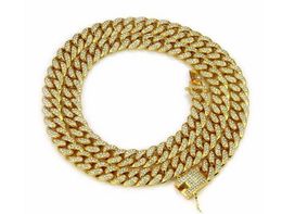 14K Gold Plated Hiphop Miami Cuban Necklace Men's Lad Diamond Large Gold Chain Necklace 30inch