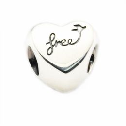 Freedom Sign Love Heart Beads for Charms Bracelets Women Sterling Silver 925 Jewellery DIY Vintage Charm Beads for Jewellery Making Q0531