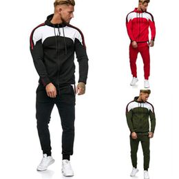 Mens Splicing Colours 2Pcs Sets Fashion Trend Long Sleeve Cardigan Zipper Hooded Sweatshirt Striped Harem Pants Spring New Sports Tracksuits