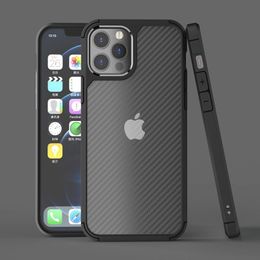 Carbon Fibre Case for iPhone 14/13/12 Mini/Pro/Max PC Back Soft Bumper Half Clear Fashion Phone Cover 100pcs/up