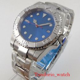 Wristwatches 40mm Automatic Men's Watch Blue Dial Auto Date Sapphire Glass Oyster Bracelet Rotating Bezel