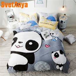 Svetanya Bear Panda Cotton Bed Linens Cartoon Bedding Sets (Pillowcase flat or fitted Sheet Blanket Cover) Double Queen Twin Y200417