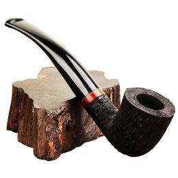 Wooden Pipes for Smoking Briar Wood Bent Type Pipe Carving Pipes Smoke Tobacco Cigarettes Filter Dismountable Handle Pipe C0310