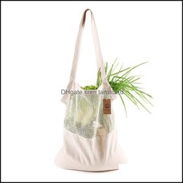 Storage Bags Home & Organisation Housekee Garden Reusable Shop Bag Fruit Vegetables Eco Friendly Grocery Portable Tote Mesh Net Cotton Strin