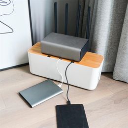 Wooden Cable Storage Box Dustproof Wire Management Tidy Organiser Cable Organiser for Power Plug Charger Socket Storage Boxes 210315