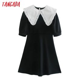 Tangada fashion women peter pan collar patchwork knit dress new arrival Ladies Tunic Mini Dress Vestidos 3H142 210309