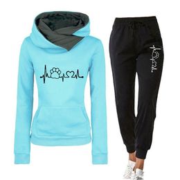 Two Piece Set Women Hoodies and Sweatpants Pullover Sweatshirts Female Tracksuit Autumn Spring Casual Outfits Suit Ladies 211116