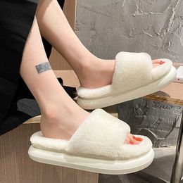 Cute Winter Fur Slippers For Women Shoes Warm Cartoon Home House Slipper Furry Faux Platform Ladies Slides Pantufa Impermeavel Y0902