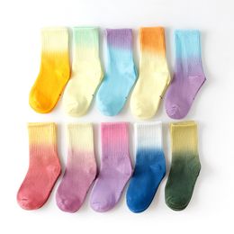 Children Gradient Socks Autumn Tie Dye Cotton girls kids Hip hop street dance sport sock 10 pairs M3709