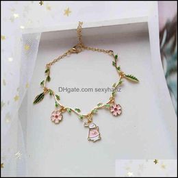 Charm Bracelets Jewellery Bracelet Girl Youbaoyuan Green Leaf Flower Versatile Metal Oil Drip Hand Princess Style Aessories B3039 Drop Deliver