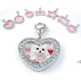 mini Cute ID Tag Personalised Pet handwriting Pets IDName Photo frame for Cat Puppy Dogs Collar Tag Pendant plum Bossom LLF12611