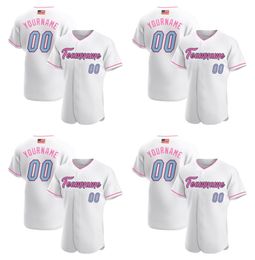 Custom White Light Blue-Pink Authentic American Flag Fashion Baseball Jersey