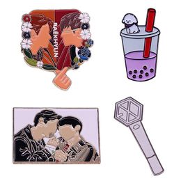 pin sets Canada - Pins, Brooches EXO Lapel Pin Set Blooming Days Love S Baekhyun Chanyeol Light Stick Sehun Vivi Bubble Tea Brooch Kpop Music Musical Badge
