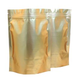 100Pcs Matte Gold Aluminium Foil Zip Lock Stand Up Bag Ground Coffee Bean Food Candy Tea Doypack Heat Grip Zipper Seal Pouches
