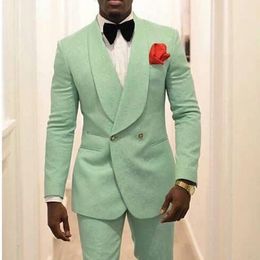 Men's Suits & Blazers Arrival Mint Green Men Groom Tuxedos For Wedding Suit Shawl Lapel Two Piece Jacket Pants Formal Man Blazer Latest Styl