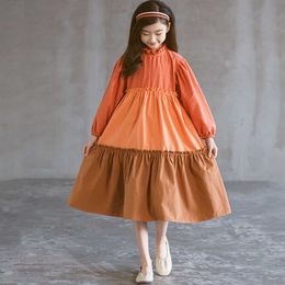 2021 Spring New Arrival Teenager Girls Long Sleeve Dress 100%Cotton Fashion Mid Long Kids Dresses Girl Baby Clothing Autumn Q0716