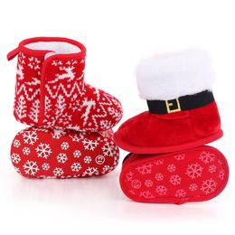 Baby Christmas Warm Shoes Infant Girls Boys Elk Snow Boots Soft Sole Anti-Slip Crib Shoes Winter Warm Cozy Winter Warm Booties 210312