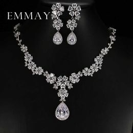 Emmaya Hot Selling Bride Classic AAA Zircon Flower Necklace Earrings Set Luxury Wedding Jewellery Sets for Women Accessories H1022
