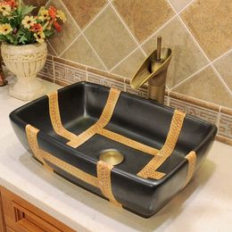 Rectangular Jingdezhen Bathroom ceramic sink wash basin Counter Top Wash Basin Sinks black bathroom sinkgood qty