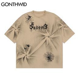 Tees Shirts Harajuku Graffiti Tie Dye Print T-Shirts Streetwear Hip Hop Summer Casual Cotton Fashion Men Tshirts Tops 210602