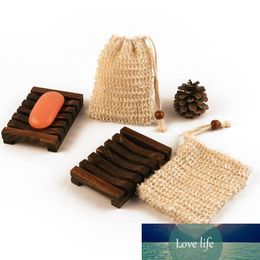 2PCS New Arrival Fashion Natural Wood Wooden Soap Dish & Cotton Bag For Bathroom