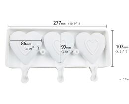 NEWSilicone Ice Cream Mould 3 Cell Heart Shape Frozen Juice Popsicle Maker Dessert Moulds Tubs Valentine EWE7400