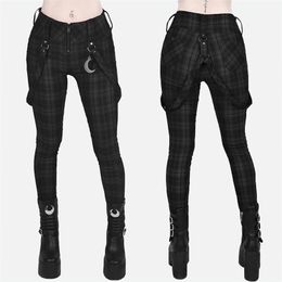 Plaid Pants Women Gothic Punk Pant High Waist Fashion Tight Multi Pocket Zipper Y2k Long Bottoms Streetwear Woemn Pencil 211115