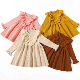 New Year Autumn Winter Baby Girls Knitted Sweater Dress Princess Toddler Kids Warm Dresses Infant Children Christmas Clothes G1129