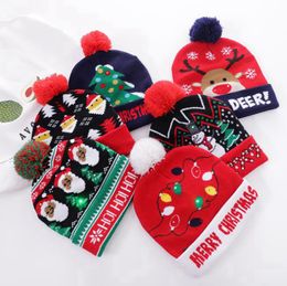 Christmas Pompom Hat Warm Knitted Girls Beanie Hats Adults Wool Cap Kids Gift New Year Christmas Decoration 17 Designs 100pcs DW6151