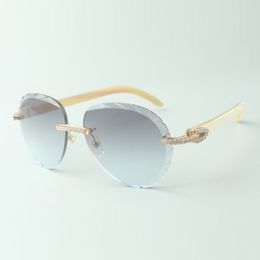 Exquisite classic medium diamond sunglasses 3524027, natural white buffalo horn temples glasses, size: 18-140 mm