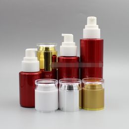 2021 30 50 80ML Red Cosmetic Lotion Pump Container Bottle Travel Dispenser 20 30ML Red Glass Cream Jars Cosmetic Container Set