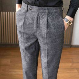 Winter Business Dress Pants Men Elastic Waist Slim Fit Office Social Trousers Office Social Casual Suit Pants Grey Costume Homme 210527