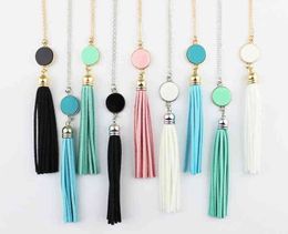 Monogram Acrylic Disc Blanks Long Chain Pendant Boho Velvet Tassel Necklace for Women Femlae Fashion Jewellery G1206