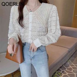 Lace Embroidery Blouse Women French Hollow Out Peter Pan Collar Blusa Shirts Summer Elegant Long Sleeve Female Top 210601