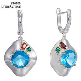 DreamCarnival1989 Sky Blue Zirconia Drop Earrings for Women Wedding Lady Dangle Deluxe Jewelry Radiant CZ Party Must Have WE4002 210706