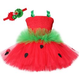 Cute Strawberry Tutu Dress Red Green Tulle Flowers Princess Girls Birthday Party Dress Children Kids Christmas Halloween Costume 210303