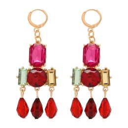 Fashion Big Colourful Crystal Earrings for Women Bijoux Geometric Red Rhinestones Earrings Statement Jewellery Gifts